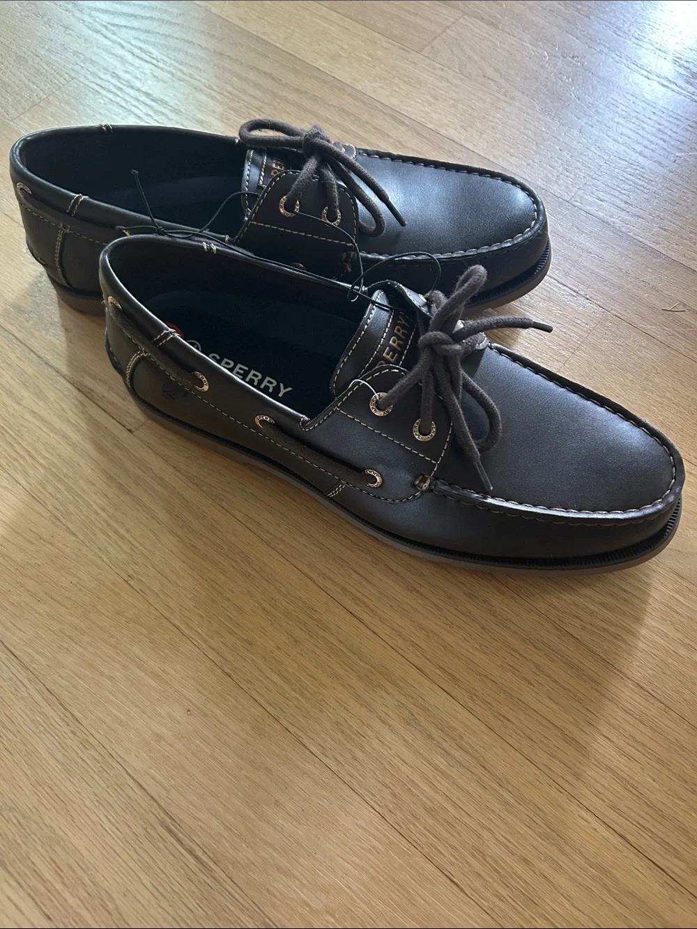 NWOT Sperry Men’s Brown Leather 2-Eye Boat Shoes, Size 9.5